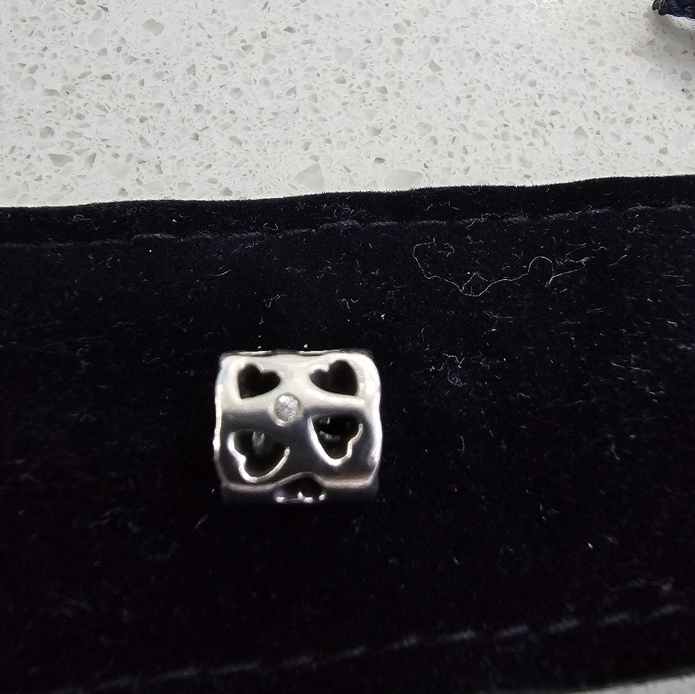 Pandora Barrel Shaped Heart Cut Out Charm With Cubics